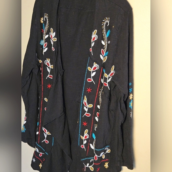 Caite 100% Cotton Boho Floral Embroidered Open Cardigan Duster, 1X - Picture 2 of 5